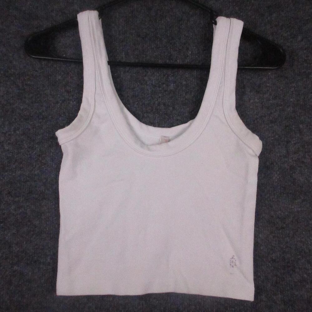 FP Movement Tank Top Womens Small White Neck Rib Knit Logo Stretch Camisole
